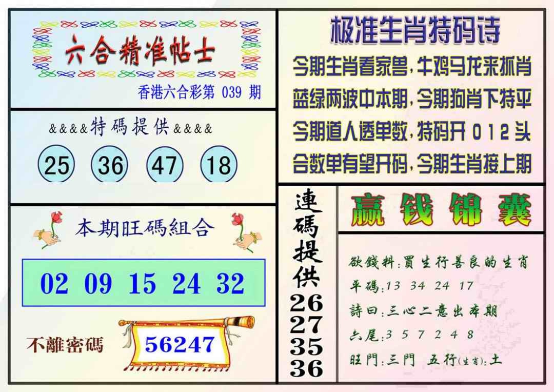 039期精准贴士[图]